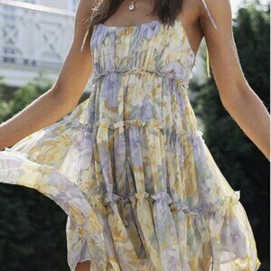 NWOT AELSON Floral Boho Sleeveless Ruffle Mini Dress